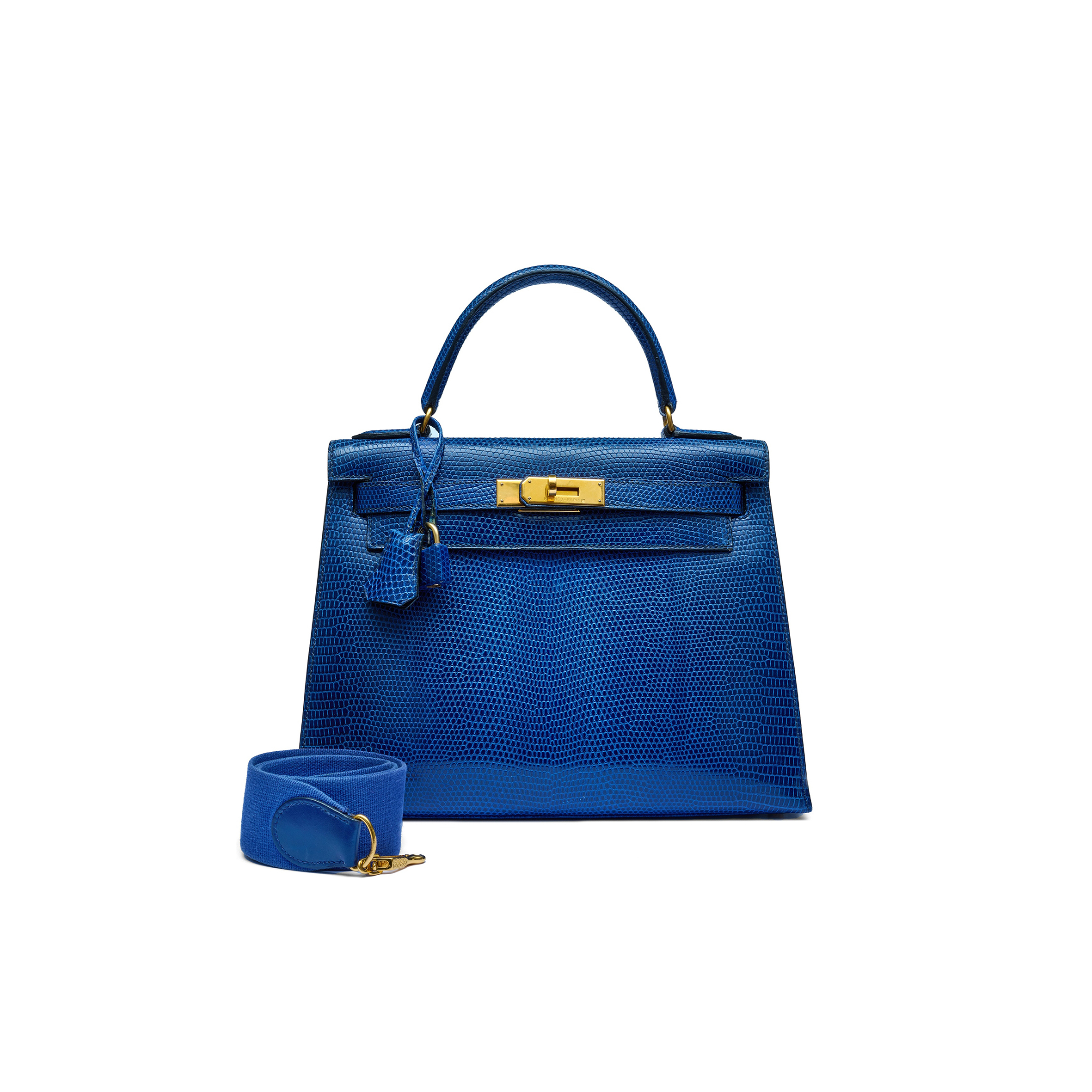 HERMÈS MASTER A SHINY BLEU ROI NILOTICUS LIZARD SELLIER KELLY 28 WITH GOLD HARDWARE (28*22*10cm)